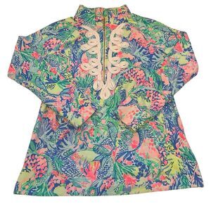 Lilly Pulitzer Popover Half Zip Jacket in Mermaids Cove, XS UPF 50